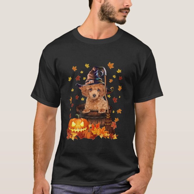 T-shirt Jouet Poodle sorcier Citrouille Halloween Amoureux (Devant)