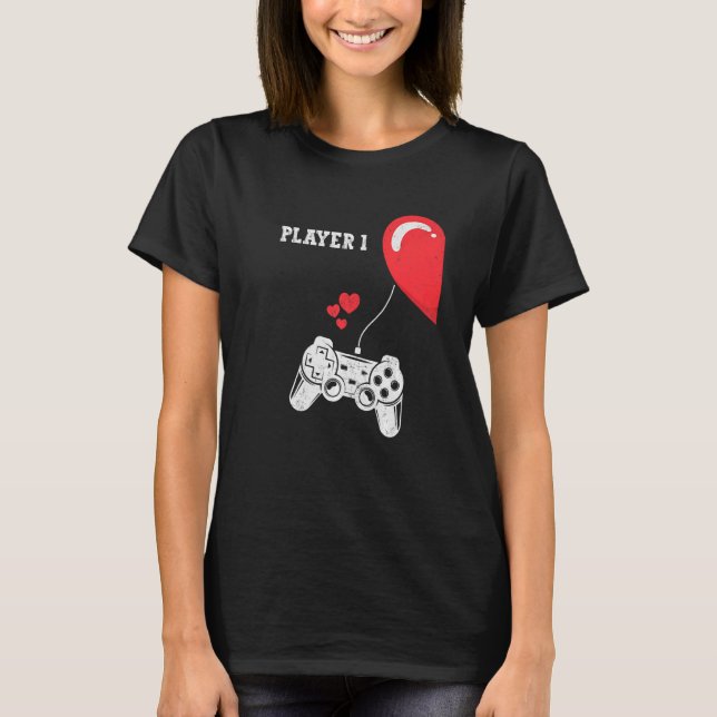 T-shirt Joueur 1 Valentines Jour Jeu Correspondant Couple  (Devant)