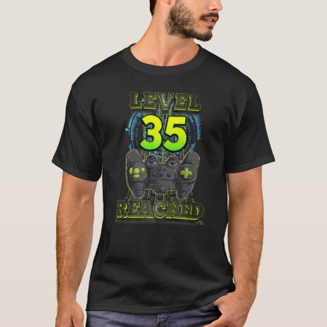 T-shirt Joueur 35ème Anniversaire Niveau 35 Atteint Hommes (Devant)