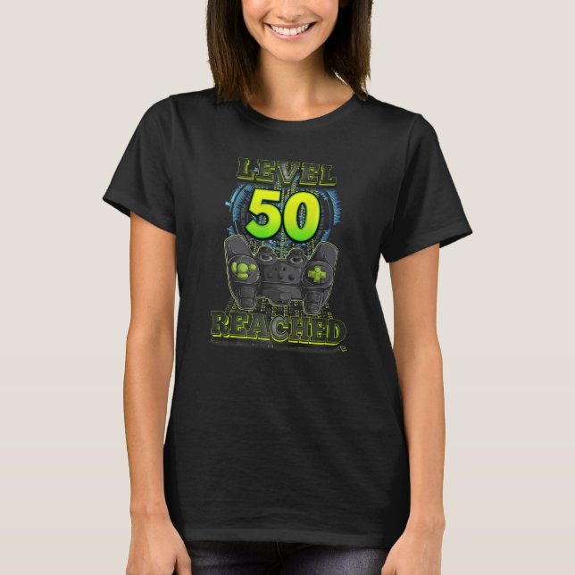 T-shirt Joueur 50ème Anniversaire Niveau 50 Atteint Jeu Ho (Devant)