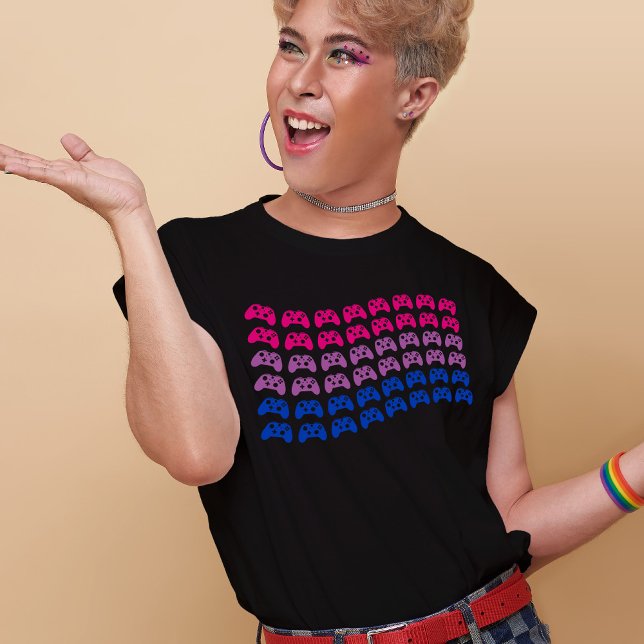 T-shirt Joueur Bisexual Fierté Drapeau Vidéo Contrôleurs d (Mockup of t-shirt on an LGBT youth. Photo by our-team on Freepik)