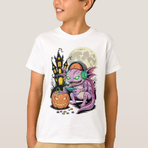 T-shirt Joueur de Axolotl Zombie Halloween Château Hanté V
