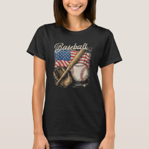 T-shirt Joueur de baseball avec drapeau américain Bat Fan 