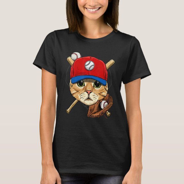 T-shirt Joueur de baseball Batteur de chats Pitcher Catche (Devant)