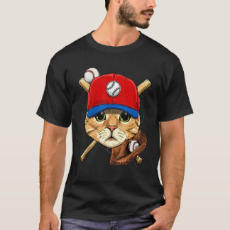 T-shirt Joueur de baseball Chat Frappeur Lanceur Receveur 