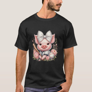 T-shirt Joueur de baseball de cochon blanc Coquette cochon