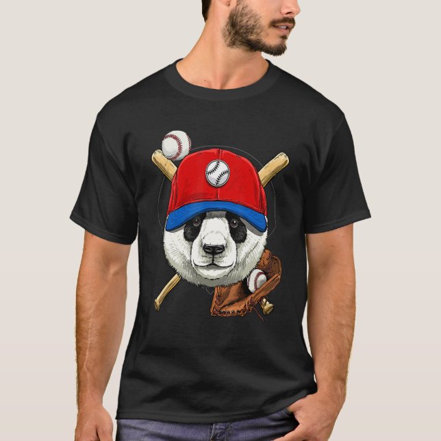 T-shirt Joueur de baseball Géant Panda Lanceur Receveur Ba (Devant)