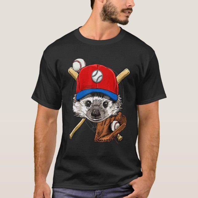 T-shirt Joueur de baseball Hérisson Lanceur Receveur Baseb (Devant)