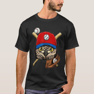 T-shirt Joueur de baseball Hibou Oiseau Lanceur Receveur B