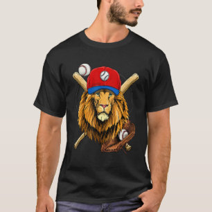 T-shirt Joueur de baseball Lion Lanceur Receveur Entraîne