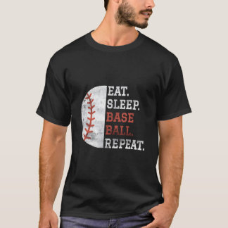 T-shirt Joueur de baseball Manger Dormir Baseball Répéter