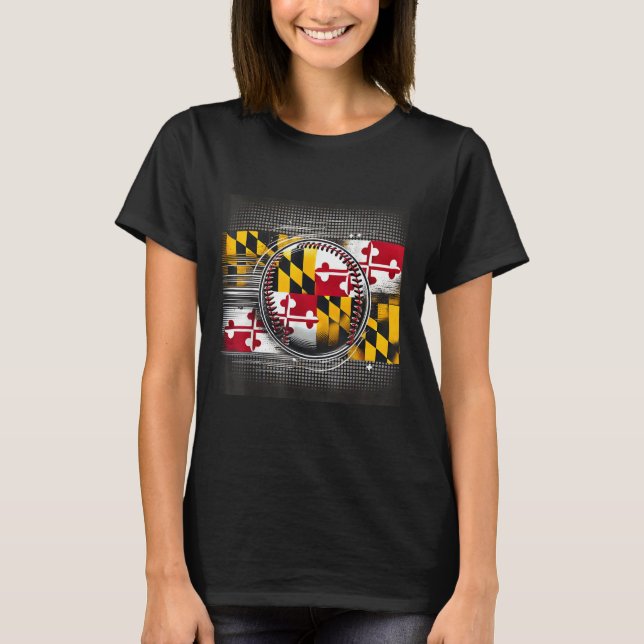 T-shirt Joueur De Baseball Maryland Conception Avec Drapea (Devant)