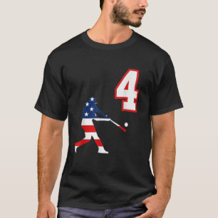 T-shirt Joueur de baseball numéro 4 avec drapeau américain