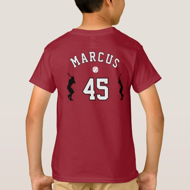 T-shirt Joueur de baseball silhouette nom numéro (Dos)