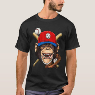 T-shirt Joueur de baseball Singe Visage Lanceur Receveur B