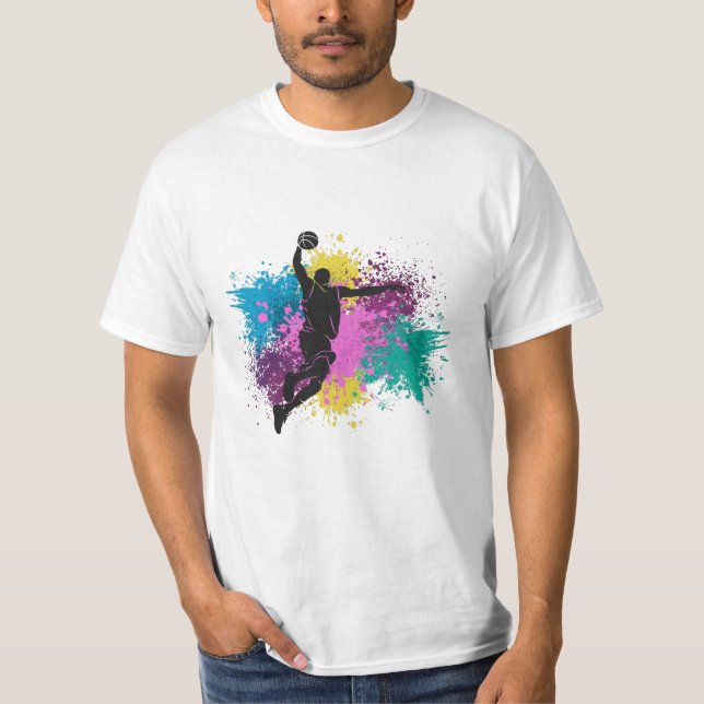 T-shirt Joueur de basket-ball Grungy Couleurs Splashes (Devant)