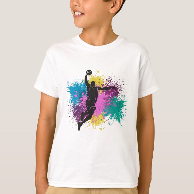 T-shirt Joueur de basket-ball Grungy Couleurs Splashes (Devant)