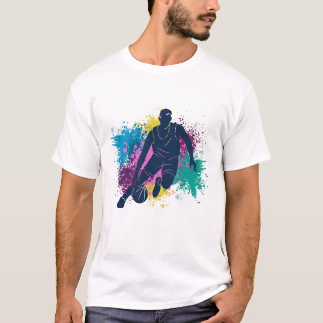 T-shirt Joueur de basket-ball Grungy Couleurs Splashes (Devant)