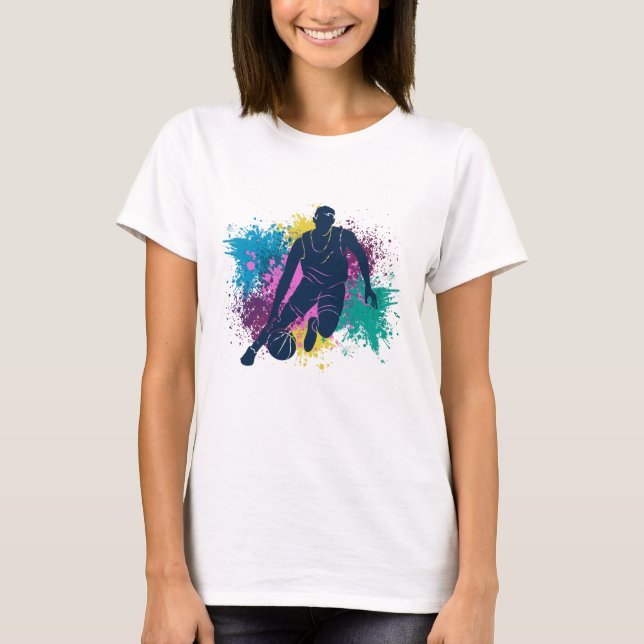 T-shirt Joueur de basket-ball Grungy Couleurs Splashes (Devant)