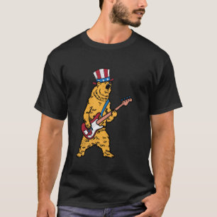 T-shirt Joueur de basse à 4 cordes ours 4 juillet USA Chap