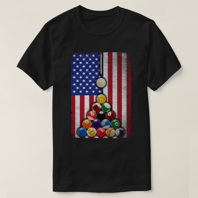 T-shirt Joueur de billard américain Drapeau américain 8 ba (Design devant)