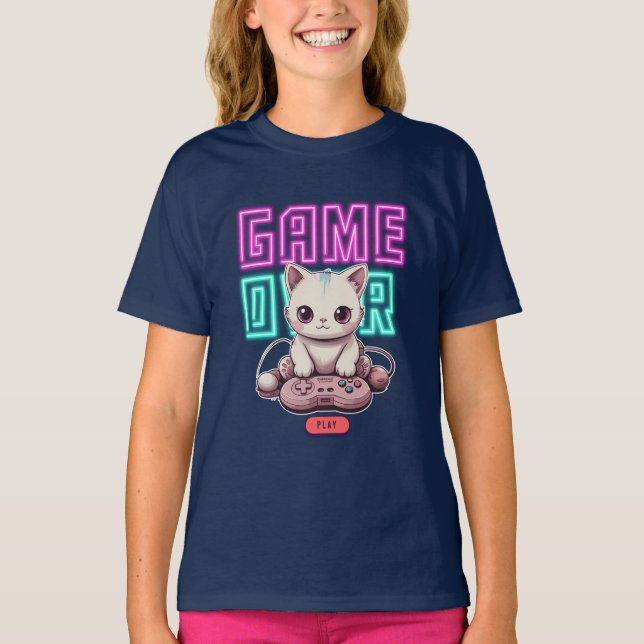 T-shirt Joueur de chat, jeu sur (Devant)