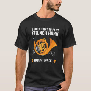T-shirt Joueur de cor d'harmonie caresse mon chat au cor d