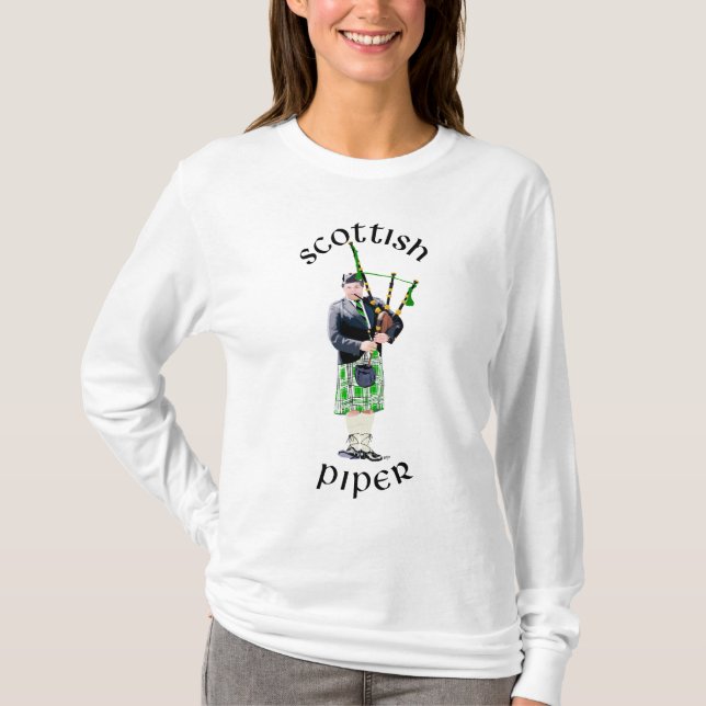T-shirt Joueur de cornemuse en kilt vert (Devant)