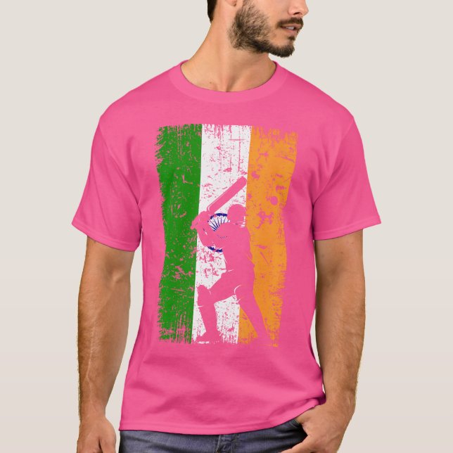 T-shirt Joueur de cricket du drapeau indien (Devant)