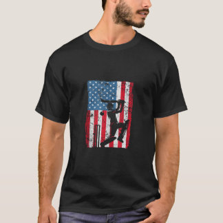 T-shirt Joueur de cricket Joueur du drapeau américain entr