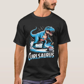 T-shirt Joueur de curling sur glace dinosaure t-rex curlin