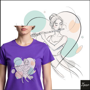 T-shirt Joueur de flûte minimaliste Croquis de cœur pastel