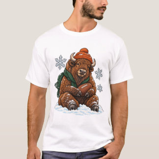 T-shirt Joueur de football bison mignon d'hiver