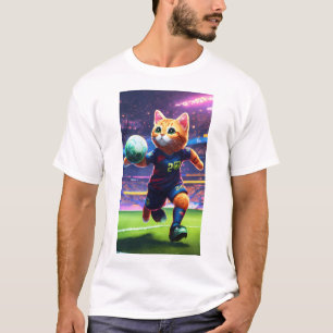 T-shirt Joueur de football de chat Cyberpunk Scoring un ob