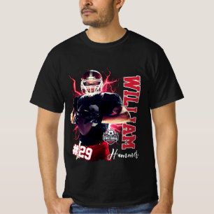 T-shirt Joueur de Football Noir Rouge Nom & Photo Personna