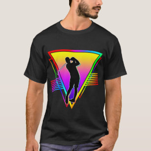 T-shirt Joueur de golf arc-en-ciel coloré rétro vintage