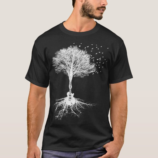 T-shirt Joueur de guitare acoustique Arbre naturel Anniver (Devant)