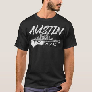 T-shirt Joueur de guitare Austin Texas Skyline Folk Blues