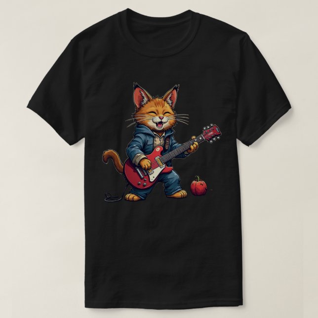T-shirt Joueur de guitare chat orange (Design devant)