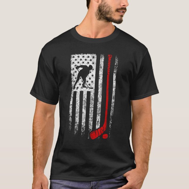 T-shirt Joueur de hockey Américain Drapeau USA Patriotique (Devant)
