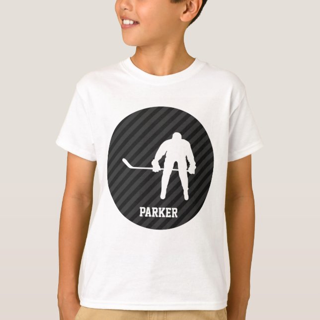 T-shirt Joueur de hockey; Gris Noir & Noir (Devant)