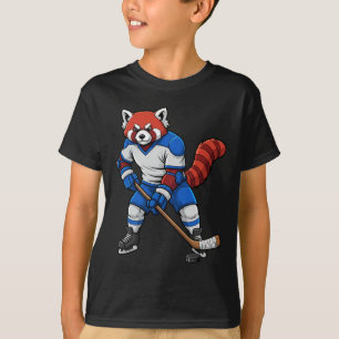 T-shirt Joueur de hockey sur glace Panda rouge Sport Anima