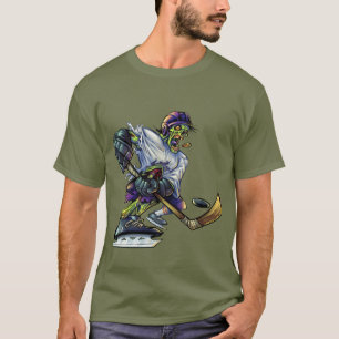 T-shirt Joueur de hockey zombie Halloween drôle pour homme