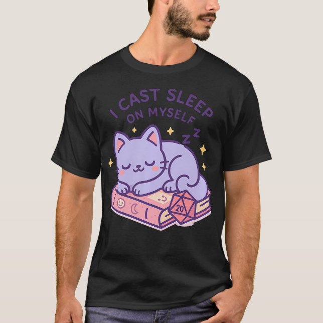 T-shirt Joueur de Jdr Chat Nerd Dormant Dé D20 Pour Chat (Devant)