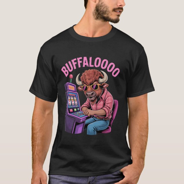 T-shirt Joueur de machine à sous de bison drôle Retro Buff (Devant)