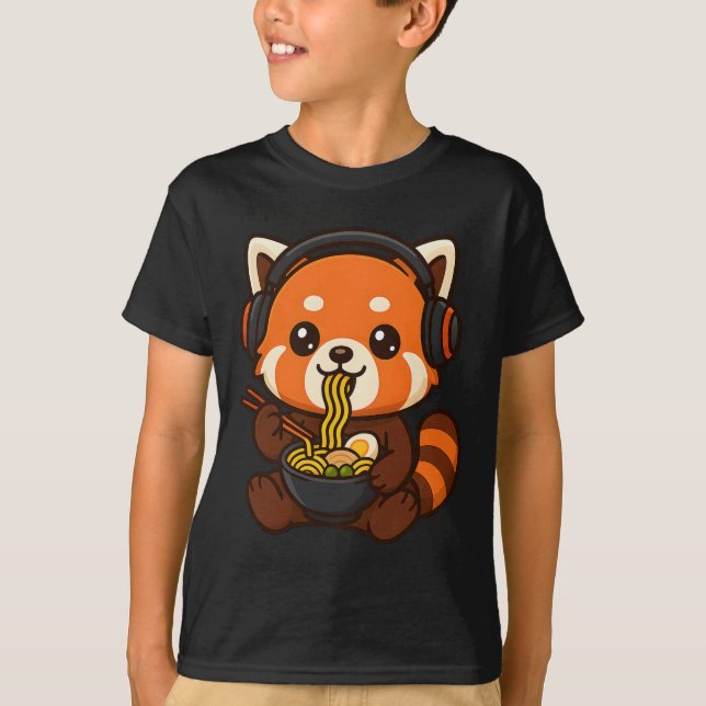 T-shirt Joueur de Red Panda Gaming mangeant du Ramen  (Devant)