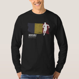 T-shirt Joueur de rugby Roumanie Drapeau Sport Bal Rugby