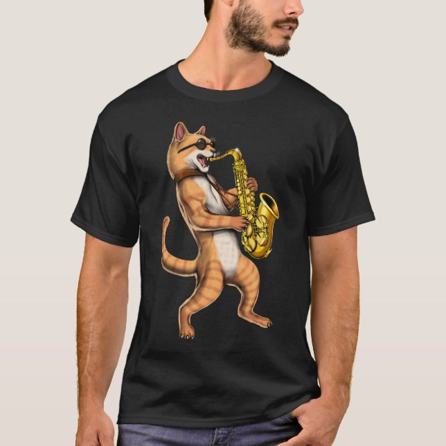 T-shirt Joueur de saxophone chat (Devant)