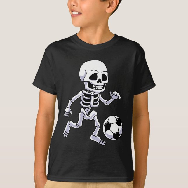 T-shirt Joueur de Soccer Halloween Squelette Garçons Enfan (Devant)