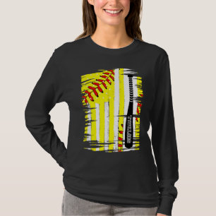 T-shirt Joueur de softball softball Thème de drapeau améri